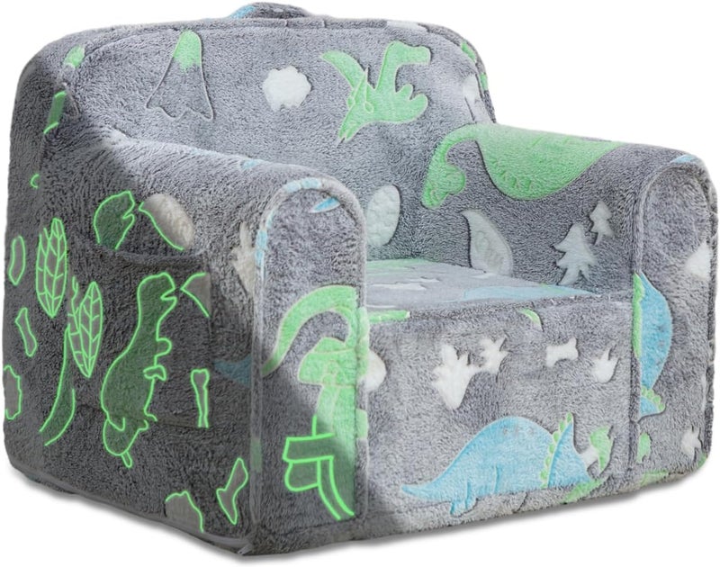 Kisdsa Comfy Toddler Foam Armchair, Kids Couch - Glow in The Dark Dino Reading Chair - Image 1